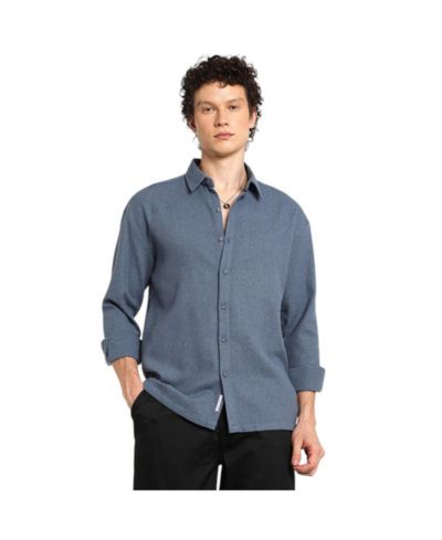 Campus Sutra Мужская рубашка из трикотажа в рубчик Lapis Blue
