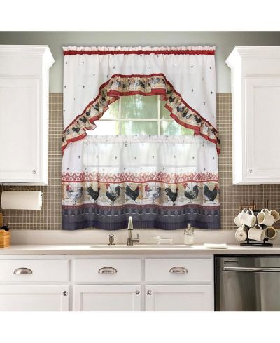 Комплект штор Kate Aurora Retro Rooster 3-piece Kitchen Curtain Tier and Swag Valance, 57 in. W x 36 in. L