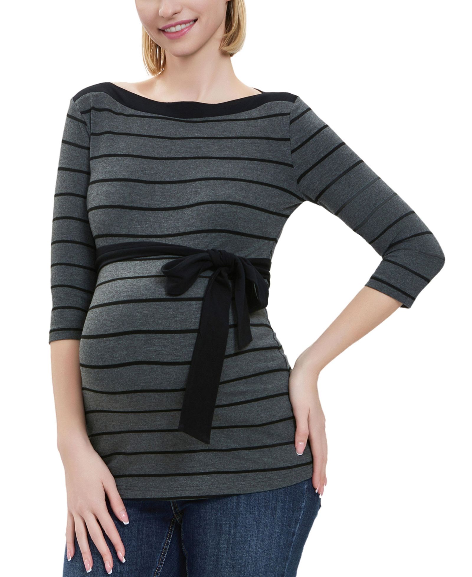 kimi + kai Maternity Striped Boat Neck Top