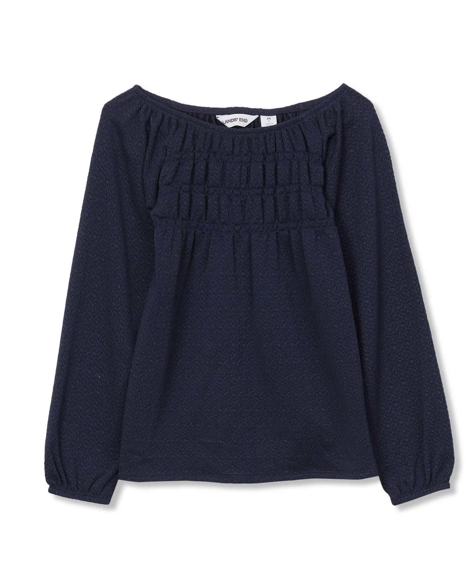 Lands' End Женская трикотажная рубашка Smocked Long Sleeve