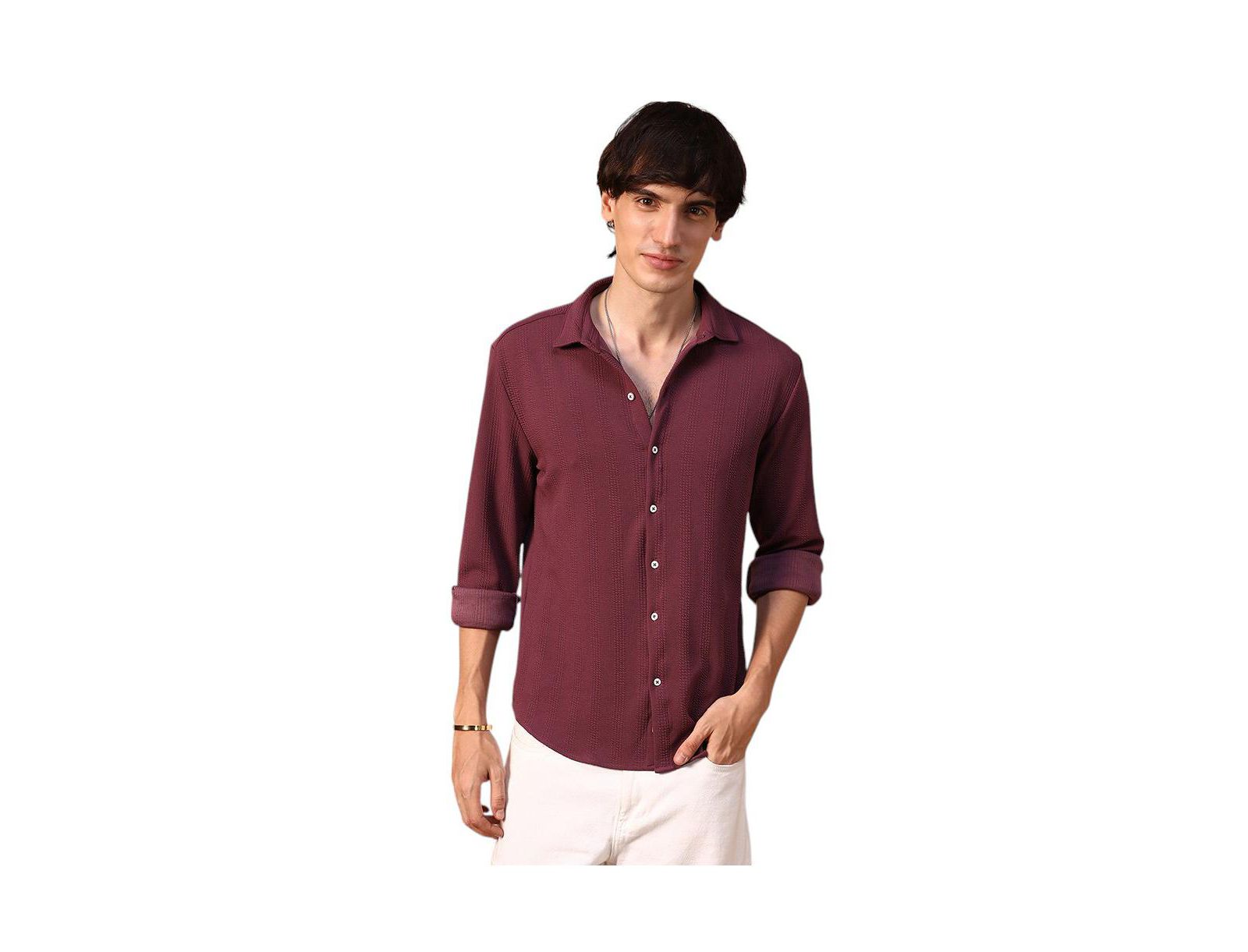 Campus Sutra Men's Burgundy Red Rope-Textured Shirt