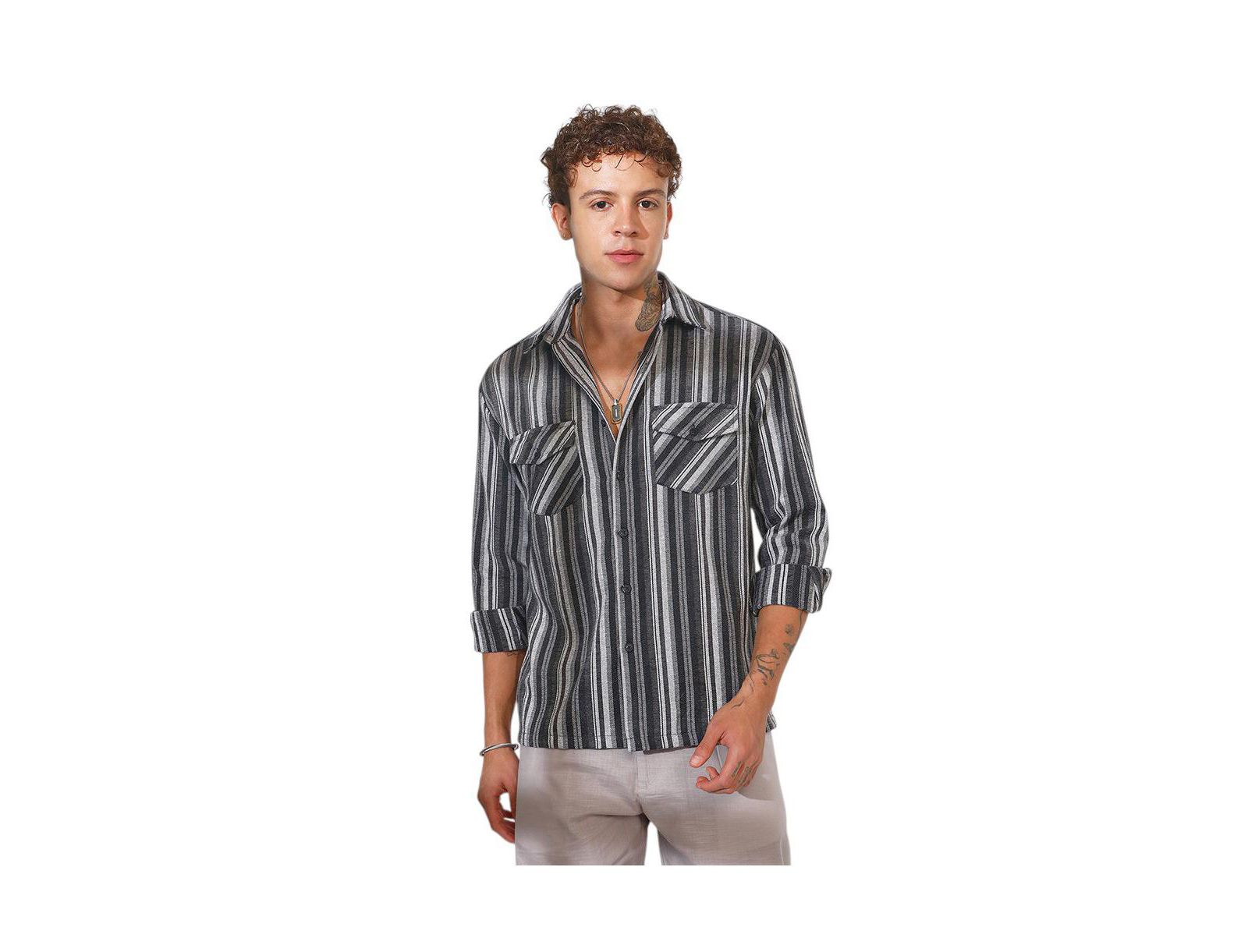 Campus Sutra Men's Multitrack Striped Oversized Shirt