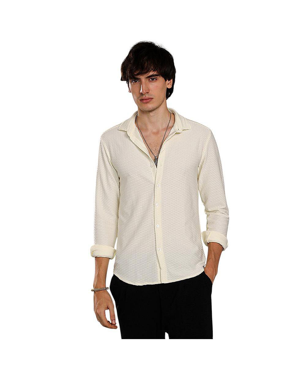 Campus Sutra Men's Pale Yellow Hive-Textured Shirt