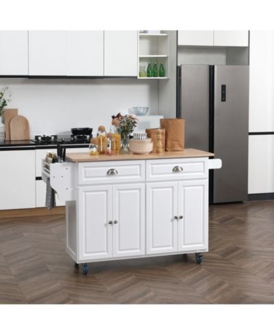 HALIFAX NORTH AMERICA White Kitchen Helper: Rolling Island Cart with Drop-Leaf Top