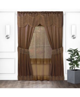 Kate Aurora Satin Chic Complete Attached Window Curtain, Tiebacks & Valance Set, 84"