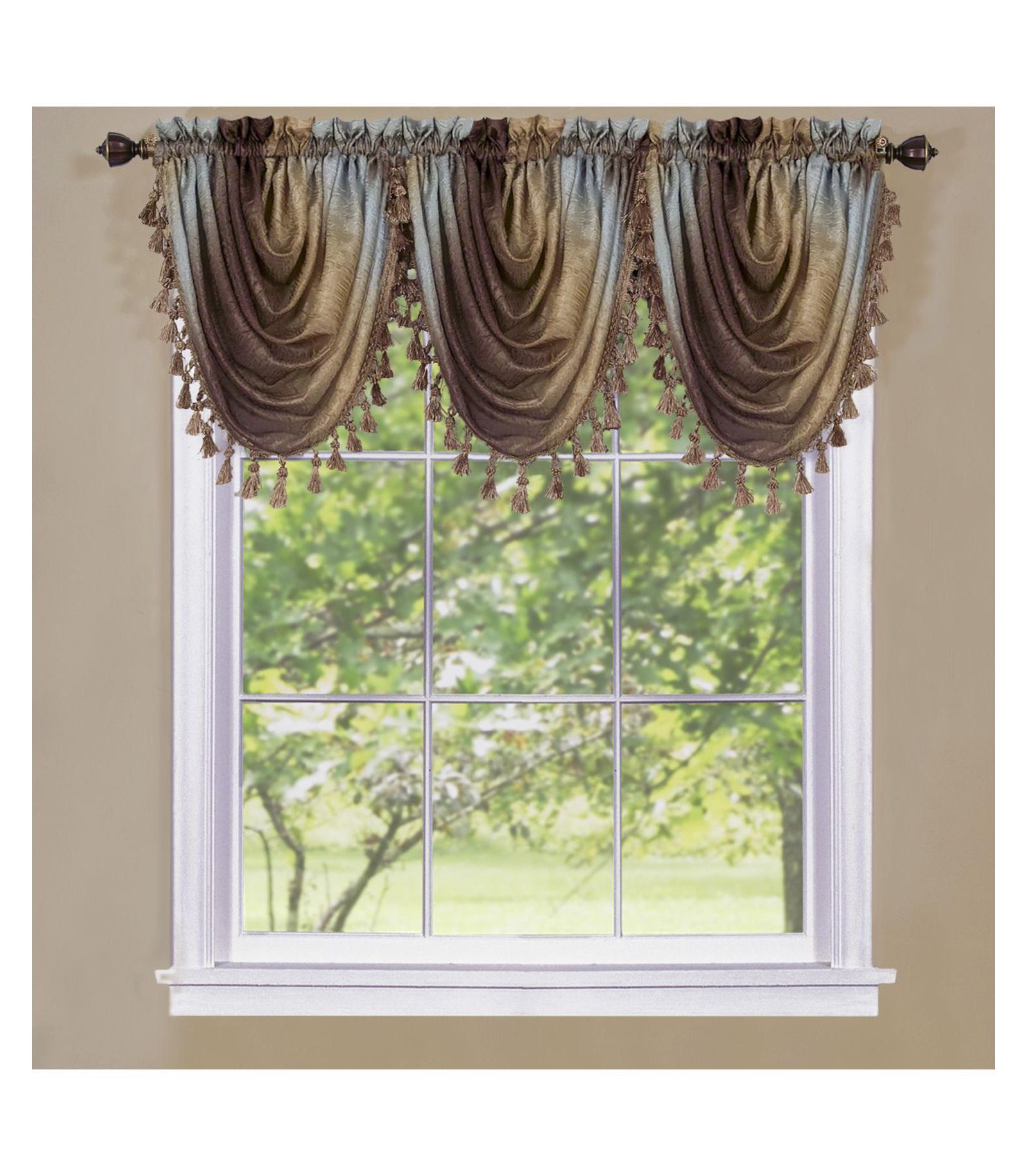 GoodGram Royal Ombre Curshed Semi Sheer 3 Pack Tassled Window Valances - 46 in. W x 42 in. L
