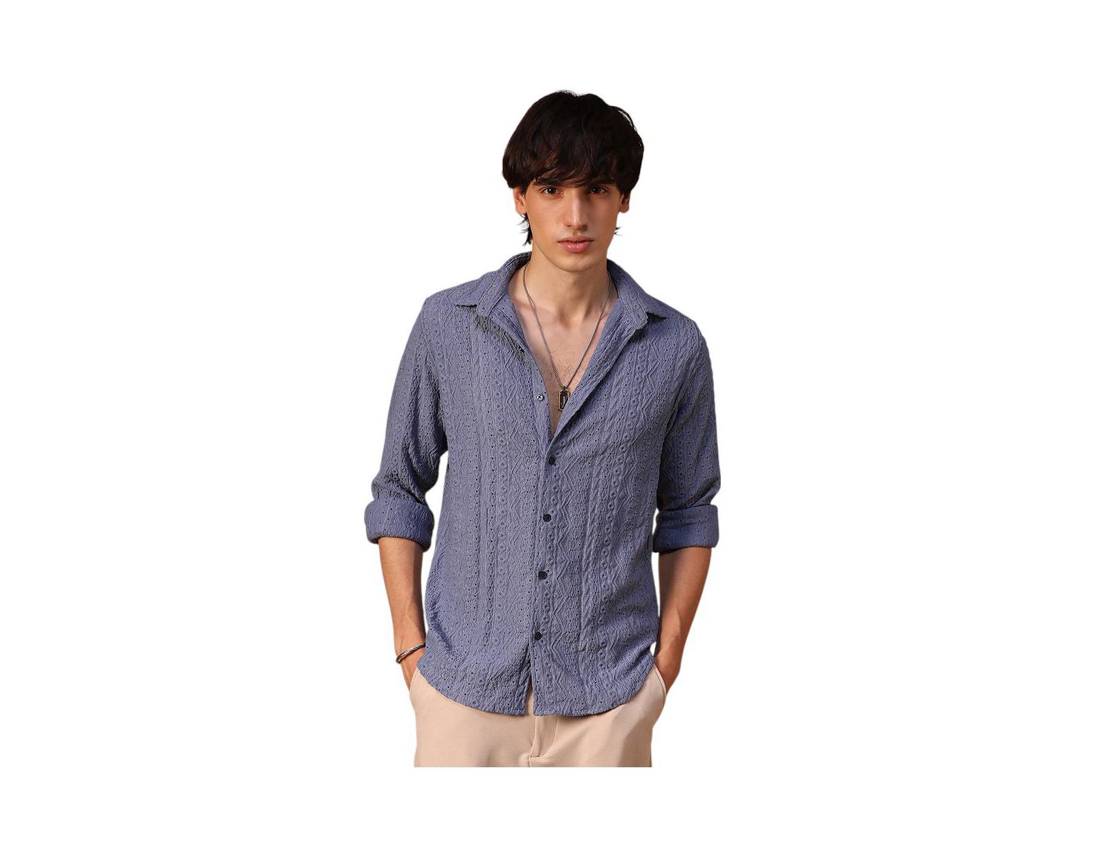 Мужская рубашка Campus Sutra Stone Blue Aztec-Textured