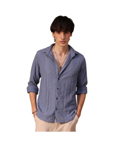 Мужская рубашка Campus Sutra Stone Blue Aztec-Textured