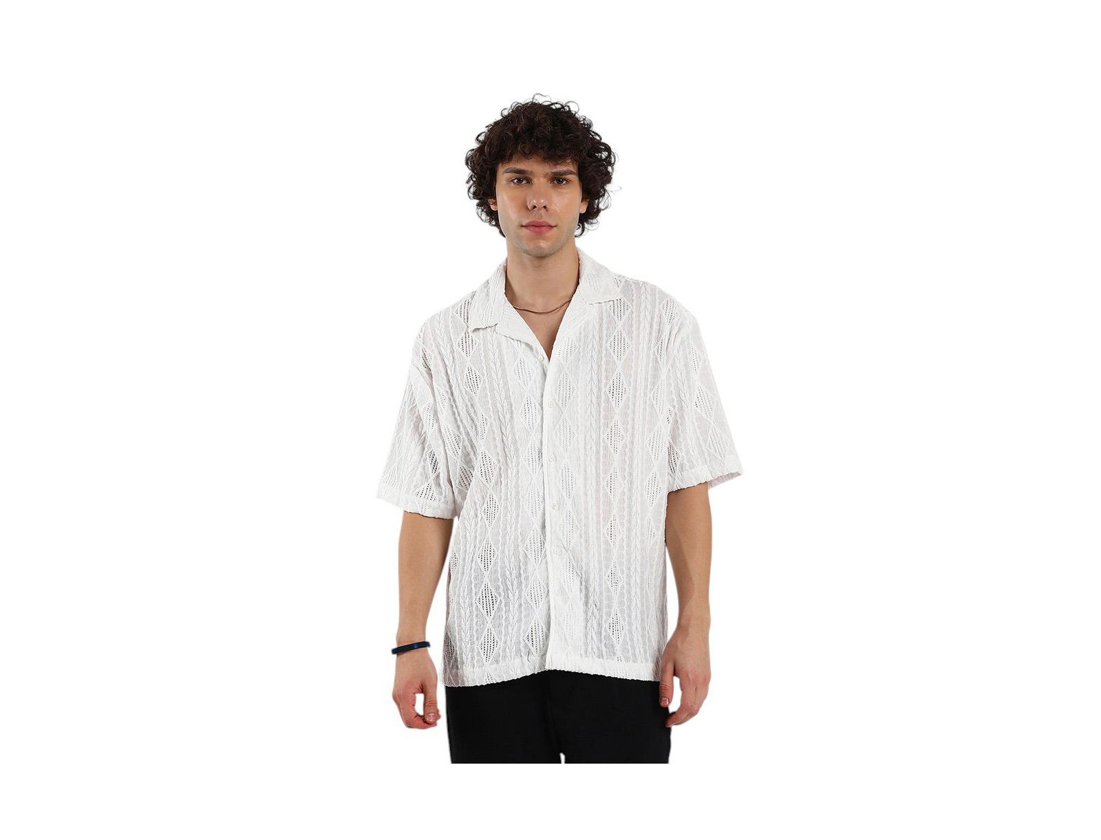 Мужская рубашка Campus Sutra Daisy White Argyle-Textured Oversized