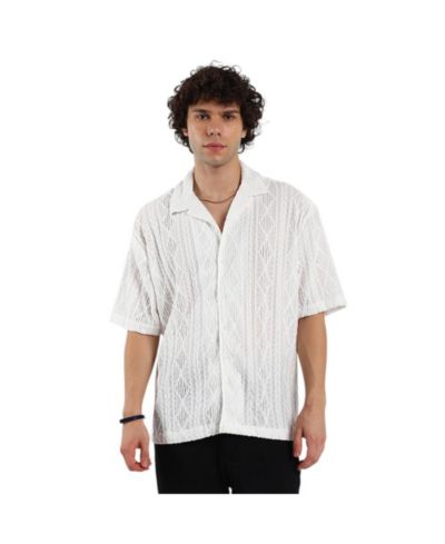 Мужская рубашка Campus Sutra Daisy White Argyle-Textured Oversized