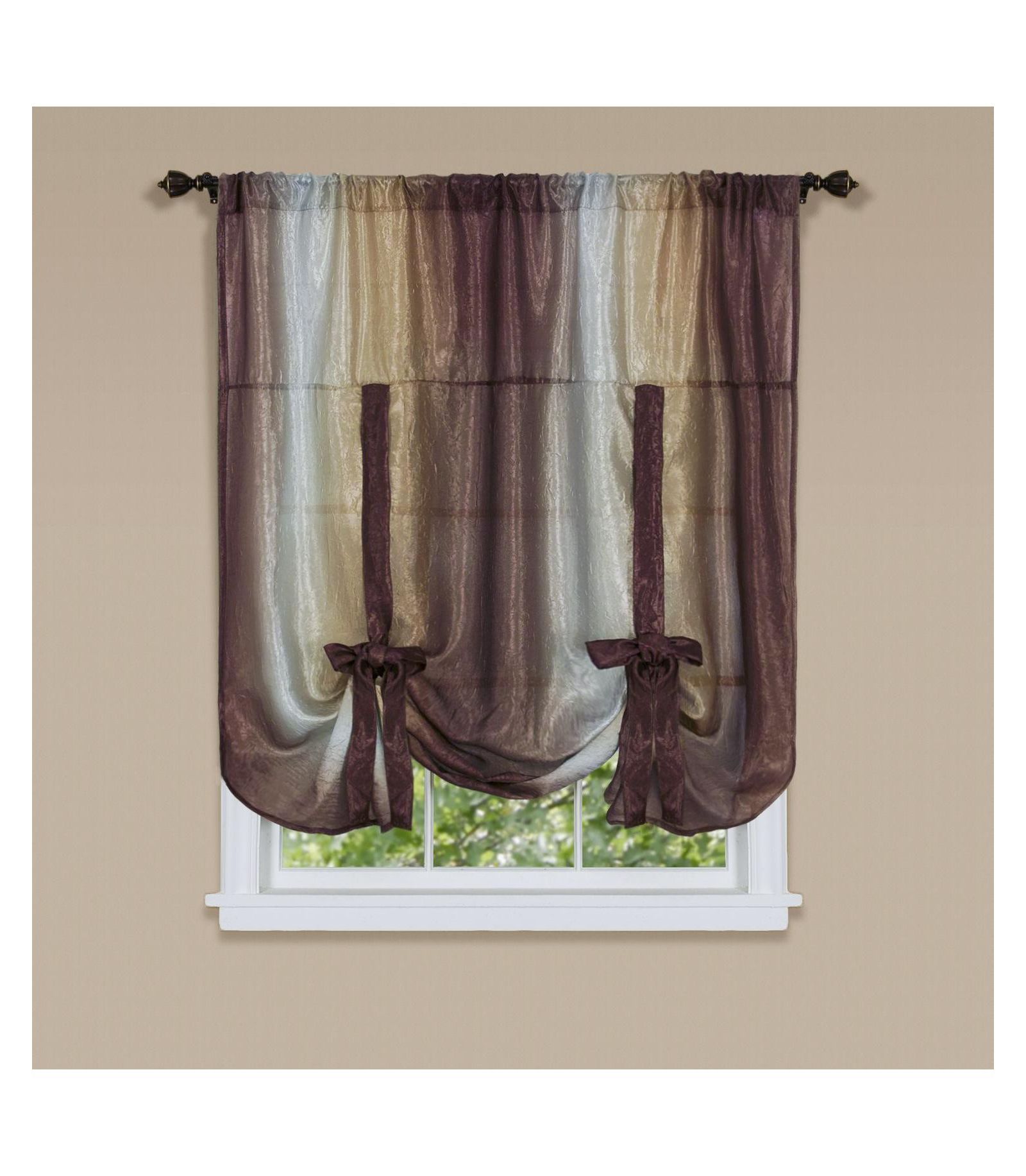 GoodGram Royal Ombre Crushed Semi Sheer Tie Up Single Window Curtain Shade - 50 in. W x 63 in