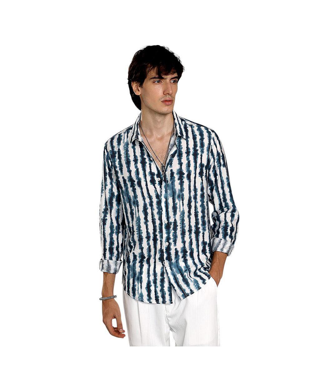 Campus Sutra Men's Indigo Blue & Daisy White Ink-Striped Shirt