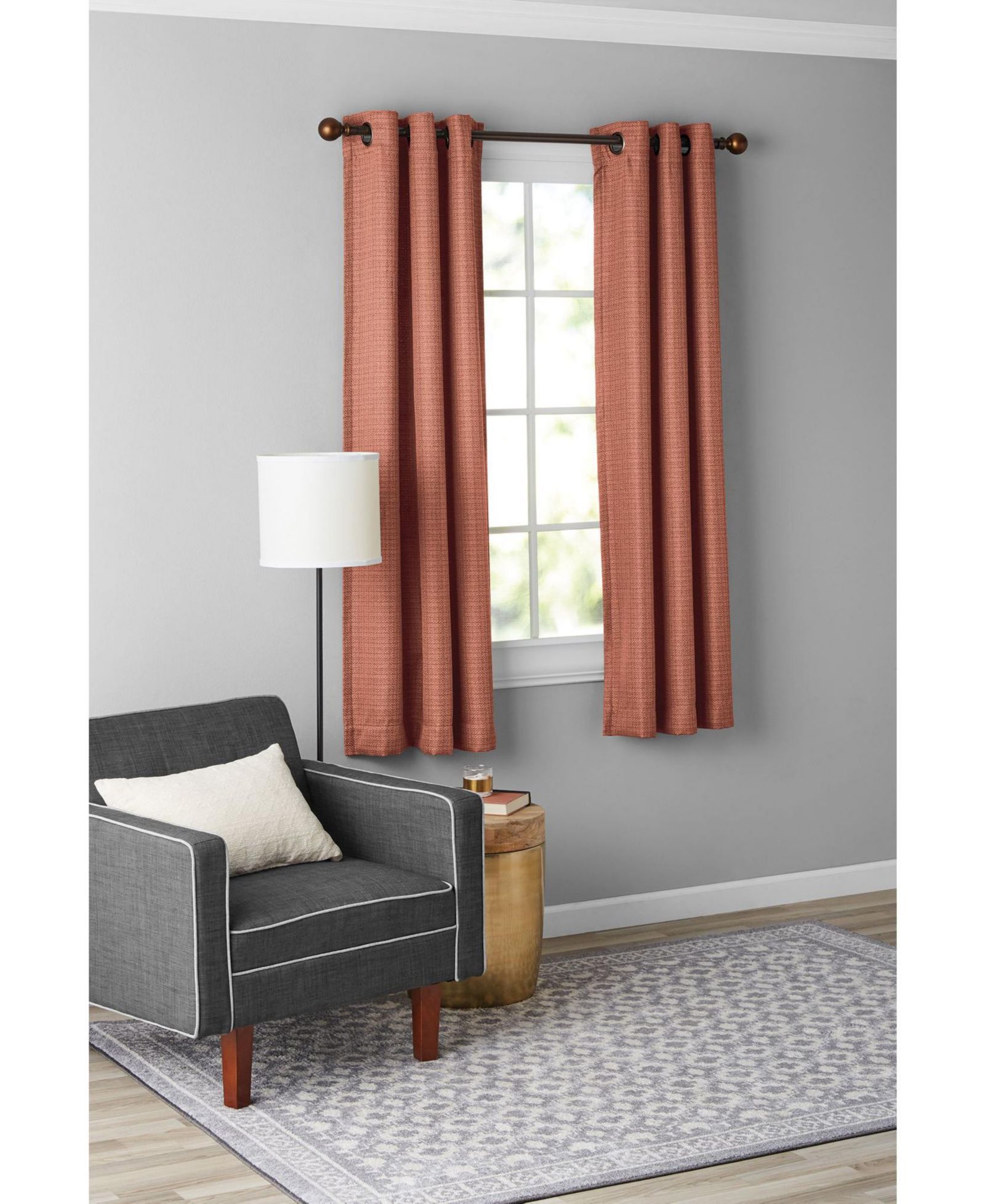 Kate Aurora Modern Living 2 Pack Textured Woven Light Filtering Grommet Top Window Curtain Panels - 63 in. Long - Charcoal
