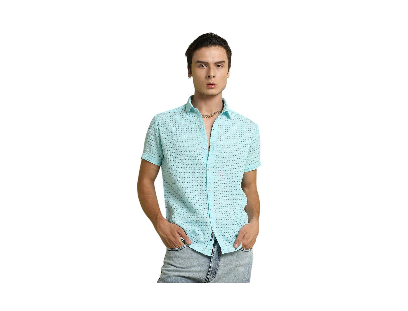 Campus Sutra Men's See-Through Square Shirt