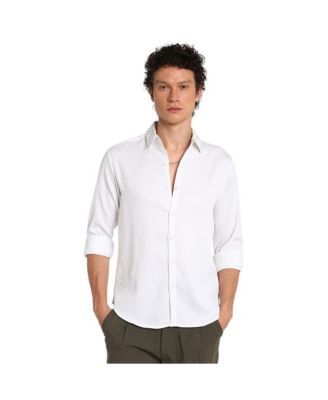 Campus Sutra Men's Chalk White Abstract-Textured Shirt