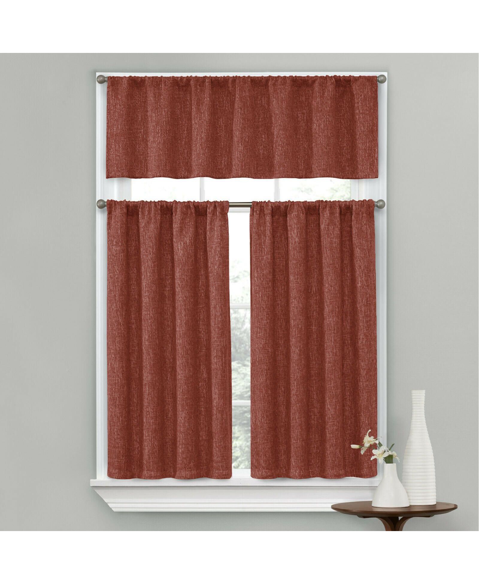 Kate Aurora Complete Textured 3 Piece Caf  Kitchen Curtain Tier & Valance Set - 56 in. W x 15 in. L