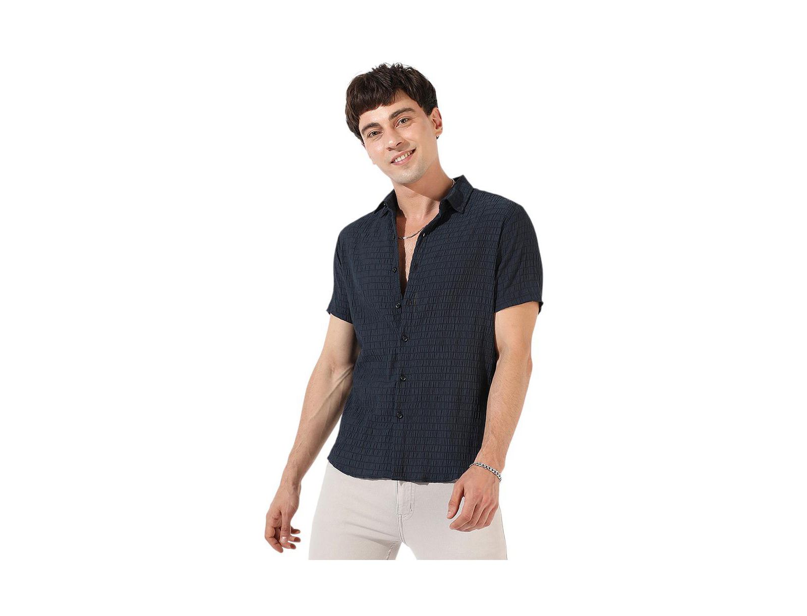 Campus Sutra Men's Black Textured Regular Fit Casual Shirt