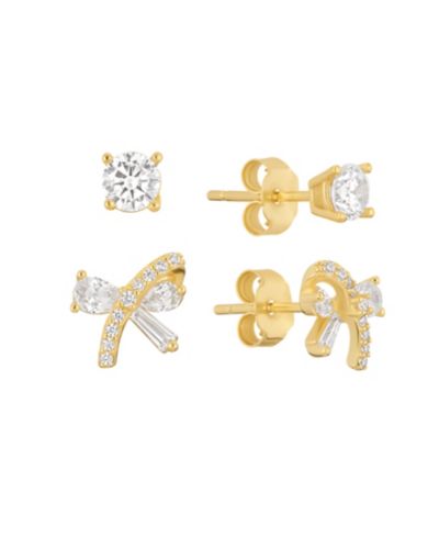 Macy's 2-Pc. Cubic Zirconia Bow 14k Gold Over Sterling Silver Stud Earring Set