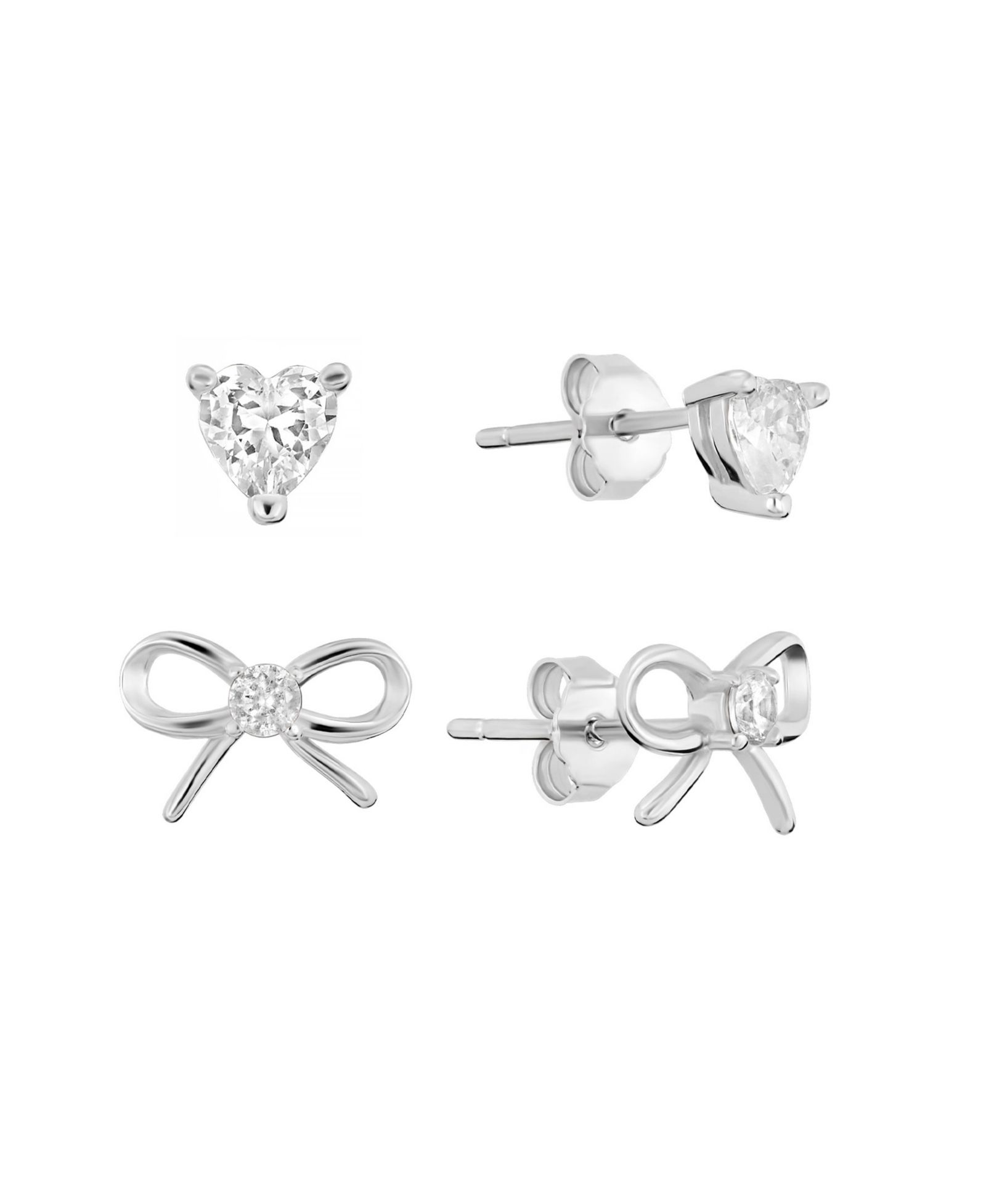 Набор серьм-гвоздиков Cubic Zirconia Bow 14k Gold Over Sterling Silver