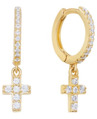 Серьги-кольца с подвеской в виде религиозного креста из циркония Macy's Cubic Zirconia Religious Cross Charm Dangle Huggie Hoop Earrings