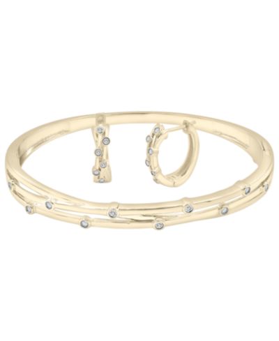 Набор из 2 предметов Macy's Diamond Bangle Bracelet and Hoop Earrings 14k Gold-Plated