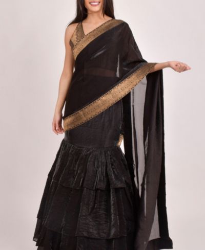 RAAS Women's Black Ruffle Saree