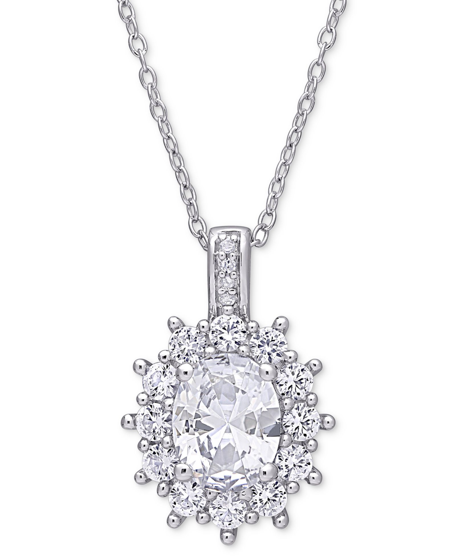 Подвеска-кулон Gemstone & Diamond Accent Halo 18" в стерлинговом серебре
