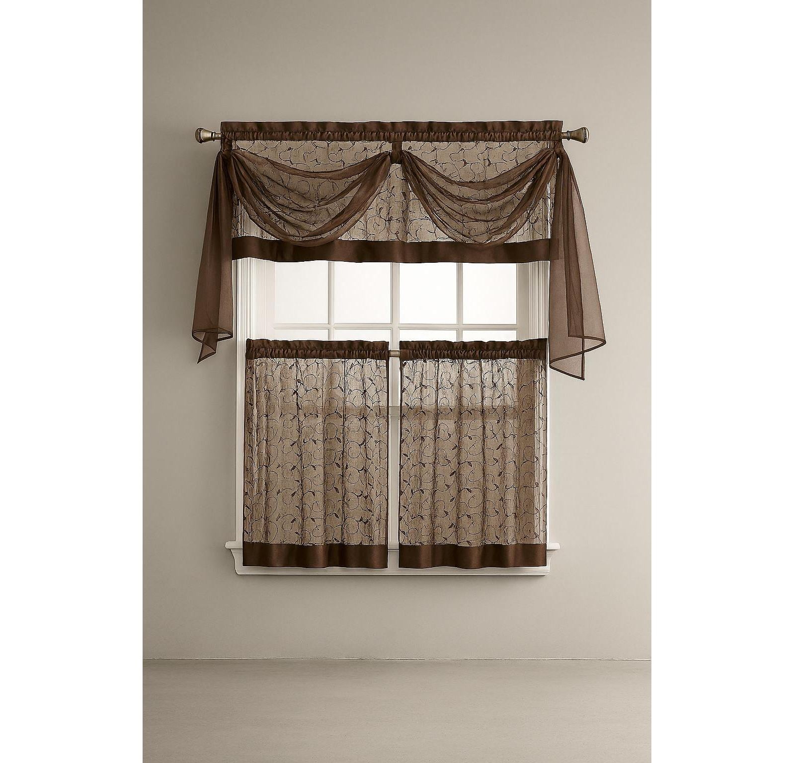 Kate Aurora Набор кухонных штор Linen Leaf Embroidered 58 in. W x 36 in.
