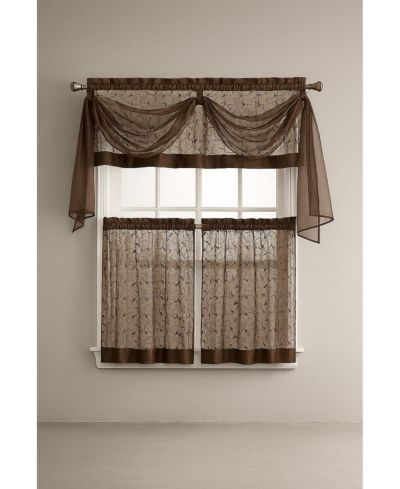 Kate Aurora Набор кухонных штор Linen Leaf Embroidered 58 in. W x 36 in.