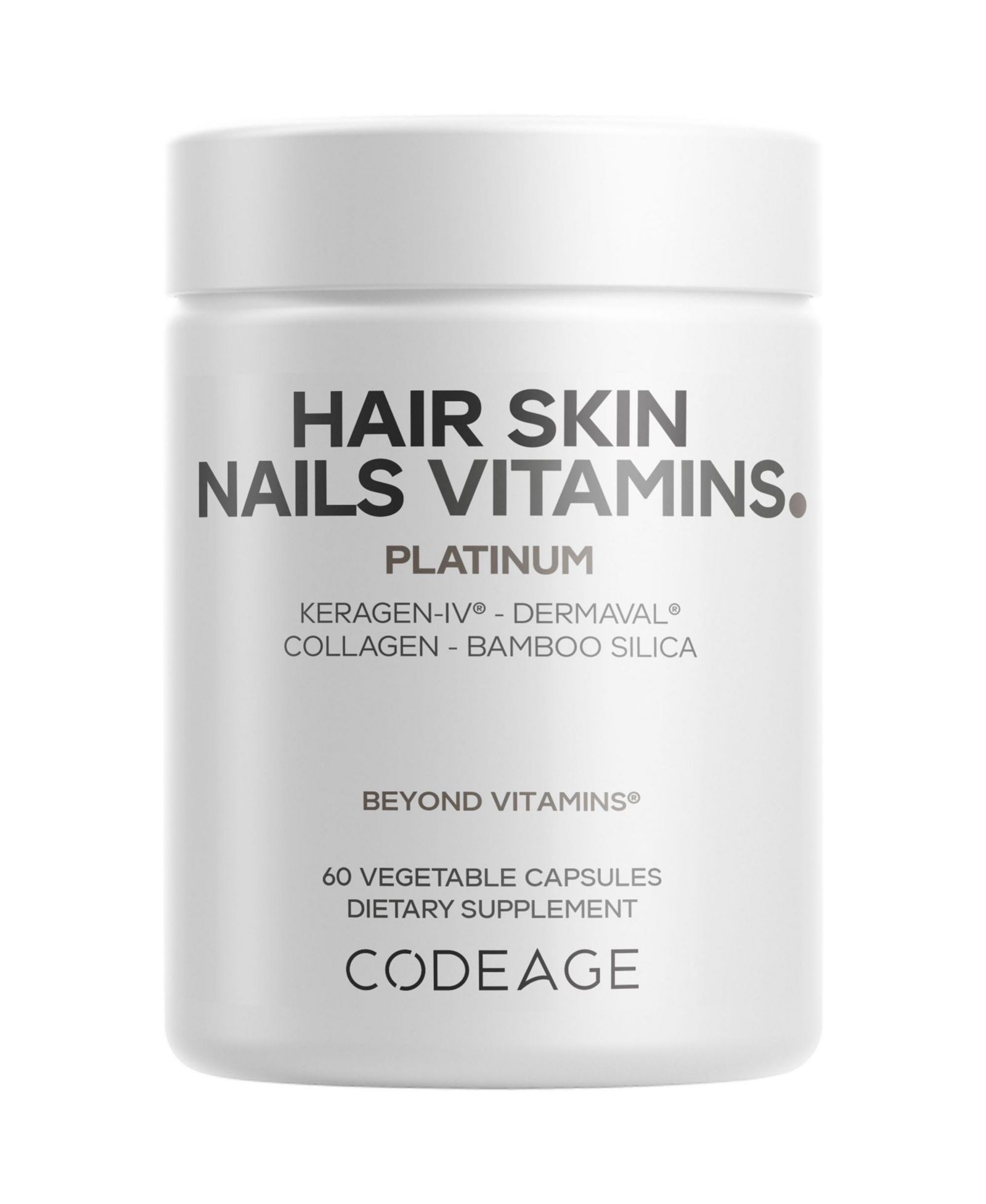 Витамины Codeage Hair Skin Nails Platinum - KeraGEN-IV Keratin, Dermaval, 60 капсул