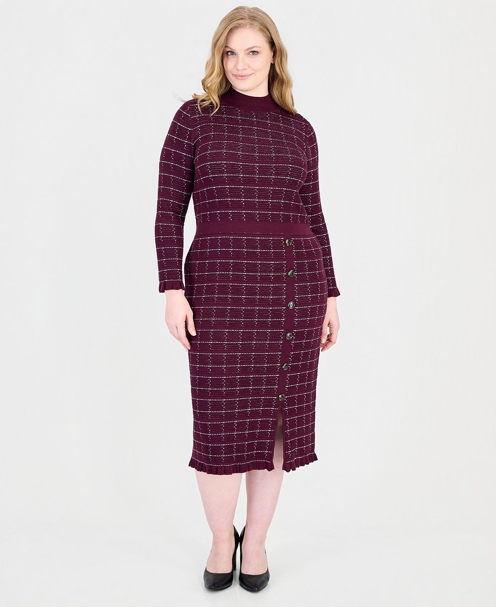 Sandra Darren Plus Size Checkered-Knit Sweater Dress