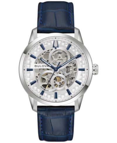 Bulova Мужские часы Sutton Automatic Blue Leather Strap 40mm