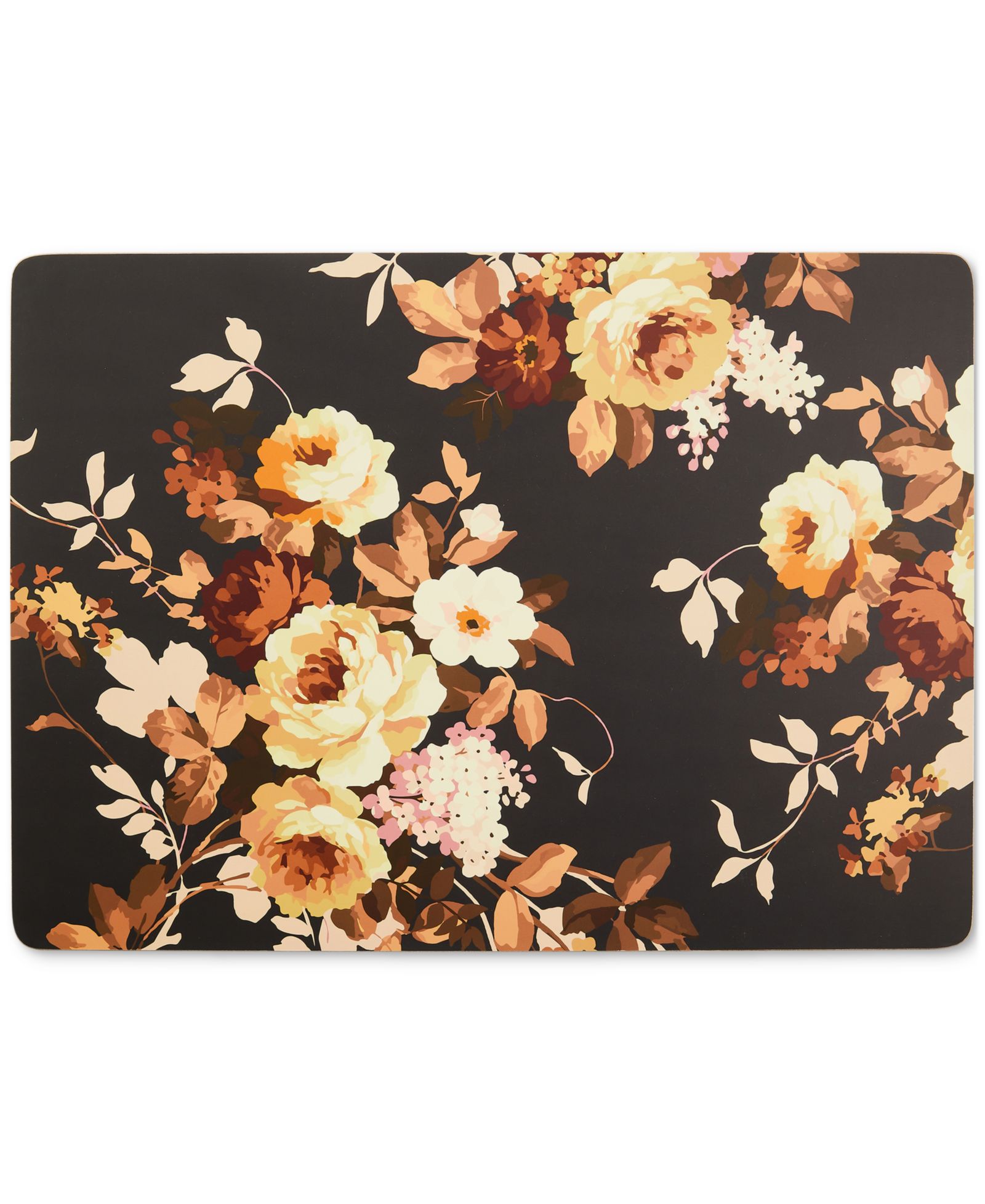 MacKenzie-Childs Wild Rose Brown Cork Back Placemats, Set of 4