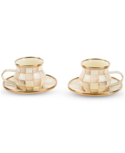 MacKenzie-Childs Mocha Check Espresso Cup & Saucer, Set of 2