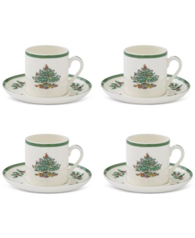 Spode Christmas Tree Espresso Cup & Saucers, Service for 4