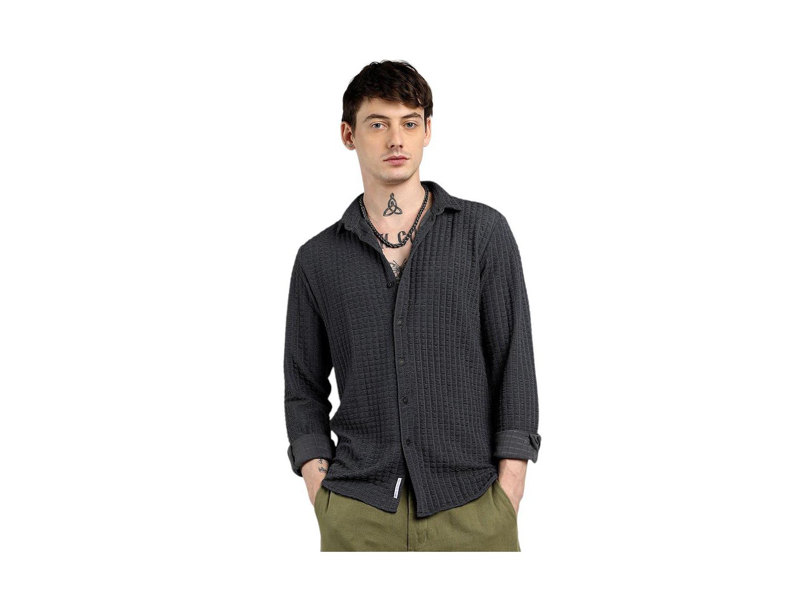 Campus Sutra Men's Cube-Textured Shirt