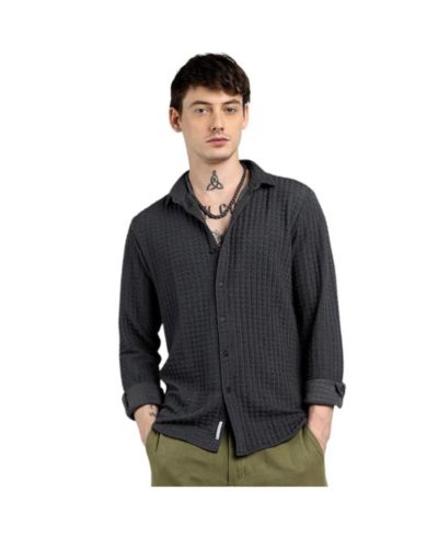 Campus Sutra Men's Cube-Textured Shirt