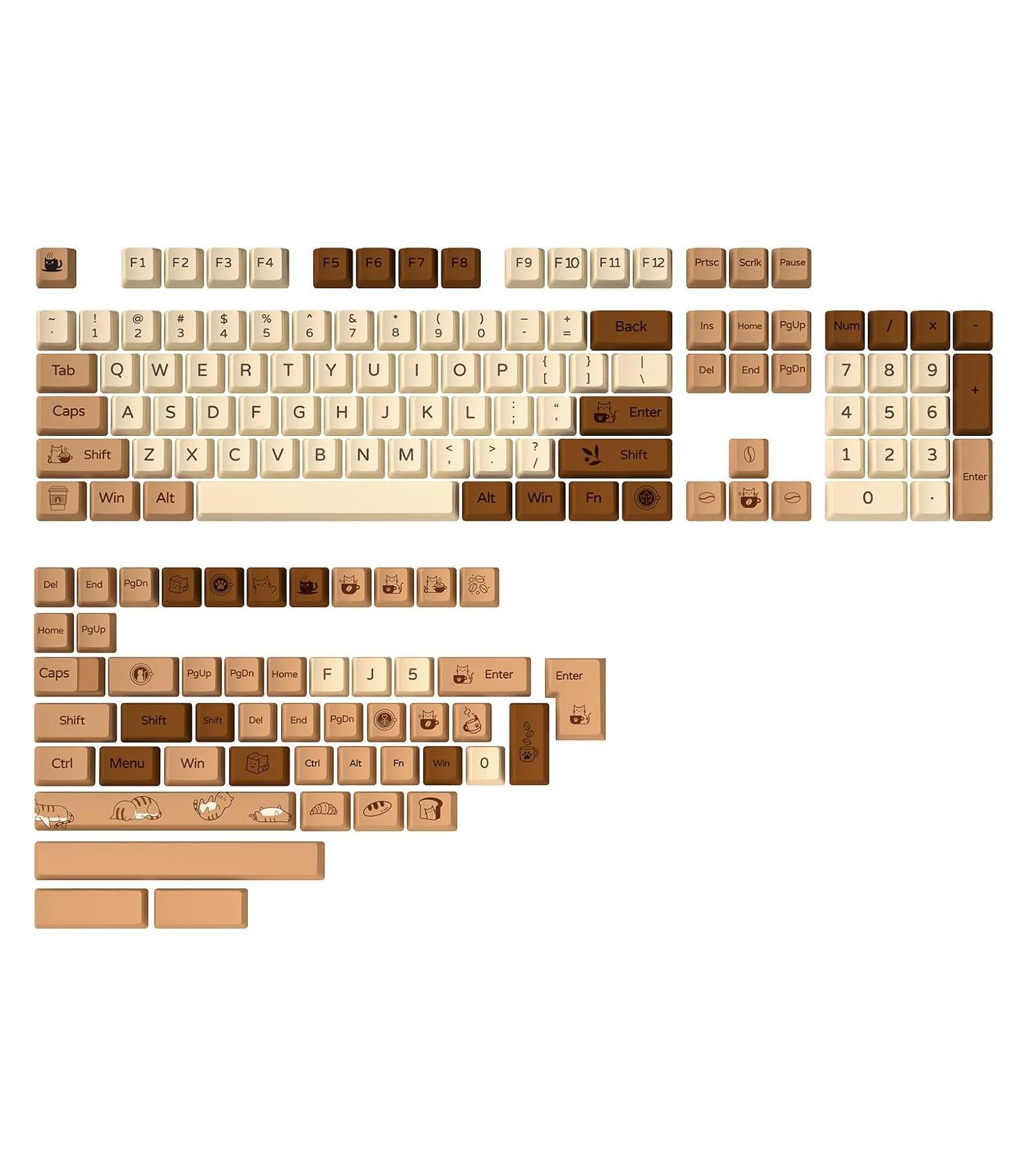 Кейкапы YUNZII Coffee Cat Dye Sub PBT для механической клавиатуры