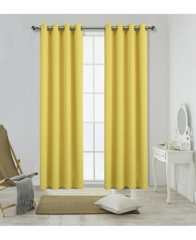 Kate Aurora 100% Hotel Thermal Blackout Yellow Grommet Top Curtain Panels - 50 in. W x 45 in. L