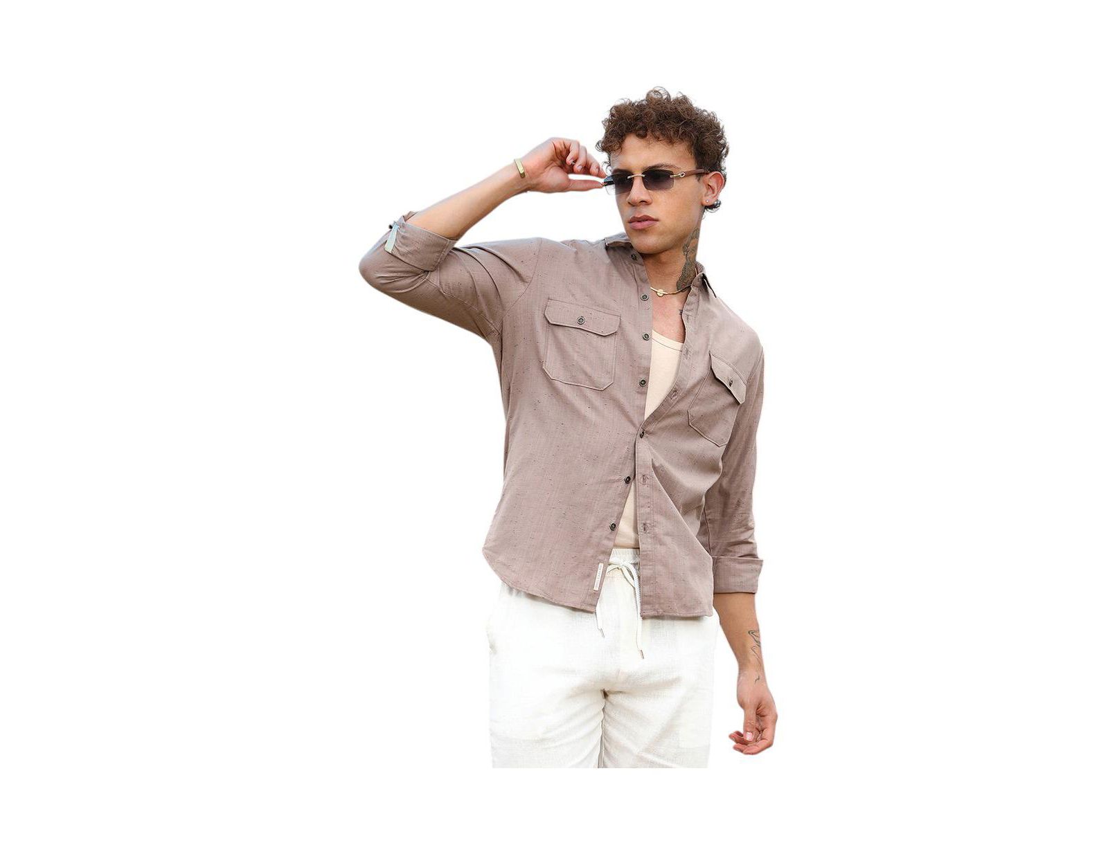 Мужская рубашка Campus Sutra Peanut Brown Heathered Utility Shirt