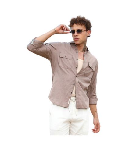 Campus Sutra Men's Peanut Brown Heathered Utility Shirt