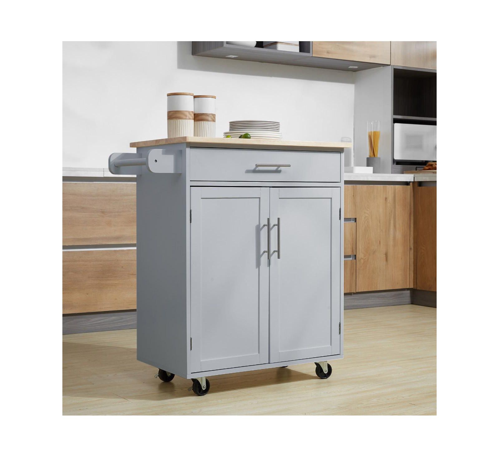 HALIFAX NORTH AMERICA Gray Mobile Kitchen: Rolling Cart Island with Drawer and Towel Rack