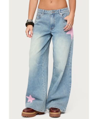Женские джинсы Edikted Trish Satin Effect Stars Low Rise