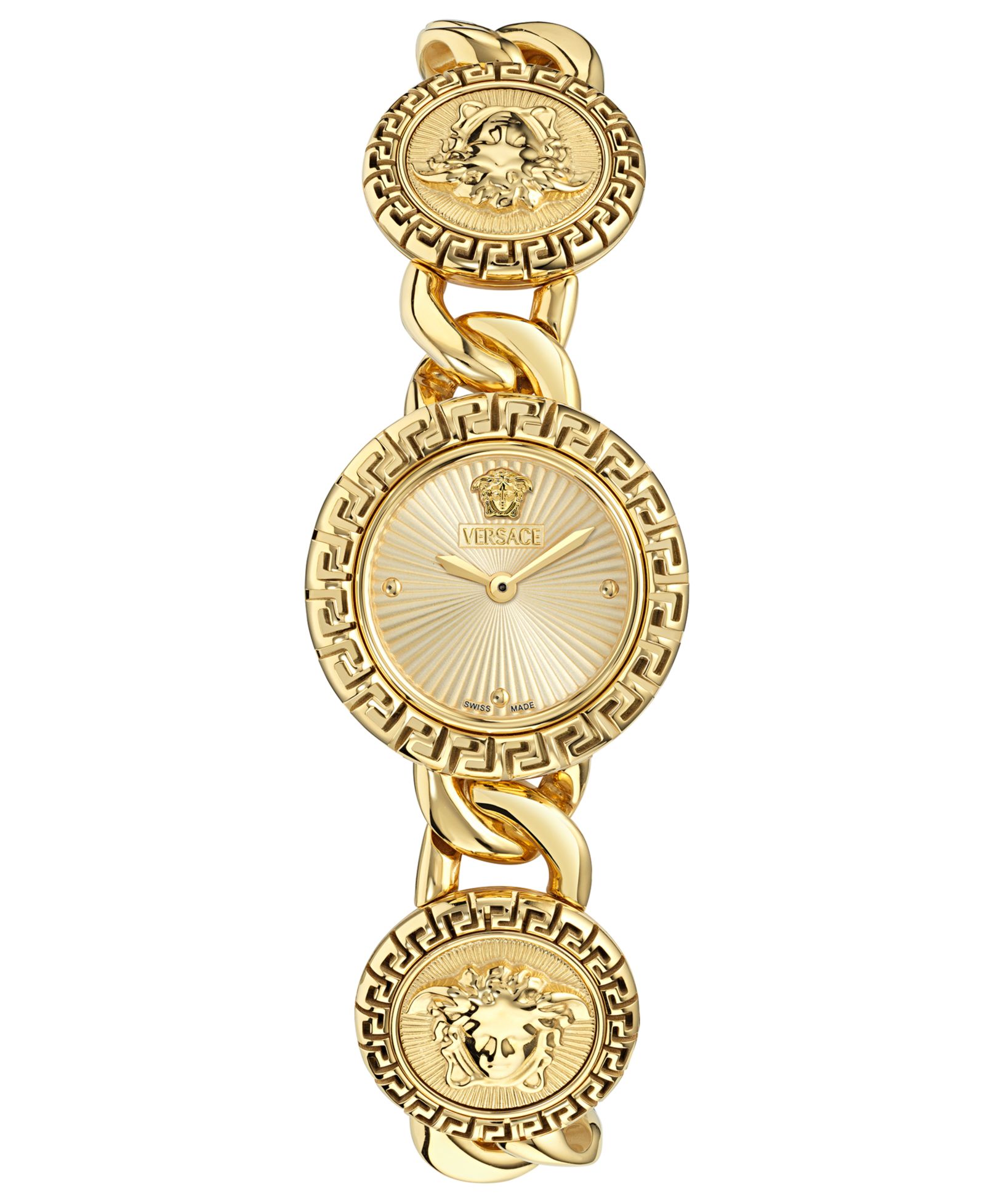 Versace Women's Swiss La Greca Stud Icon Gold Ion Plated Link Bracelet Watch 28mm