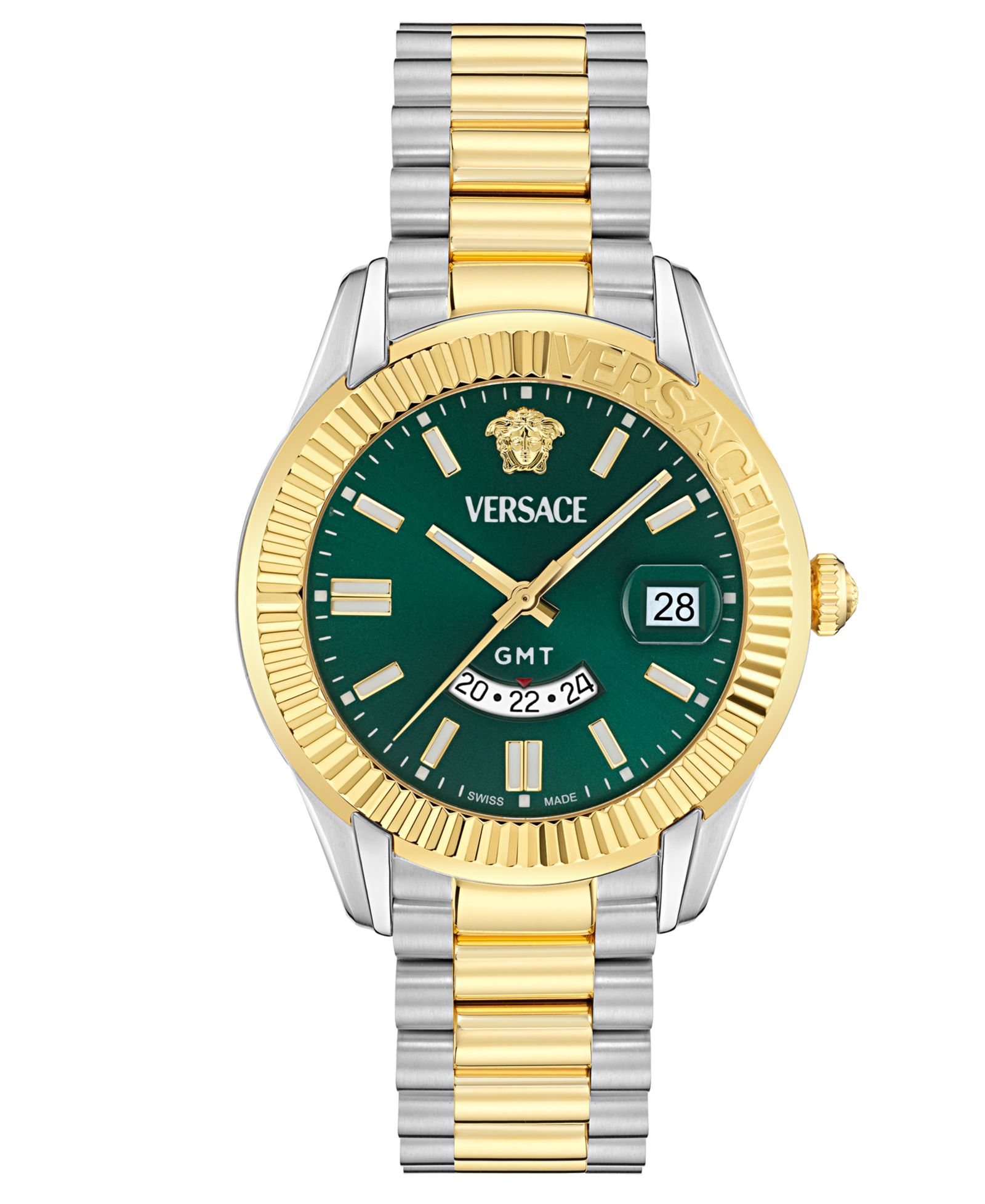 Мужские часы Versace Swiss Apodis GMT двухцветные 41mm