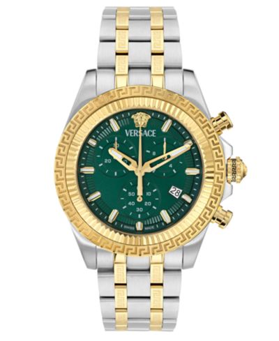 Мужские часы Versace Swiss Chronograph Fornax двухцветные на браслете 43mm