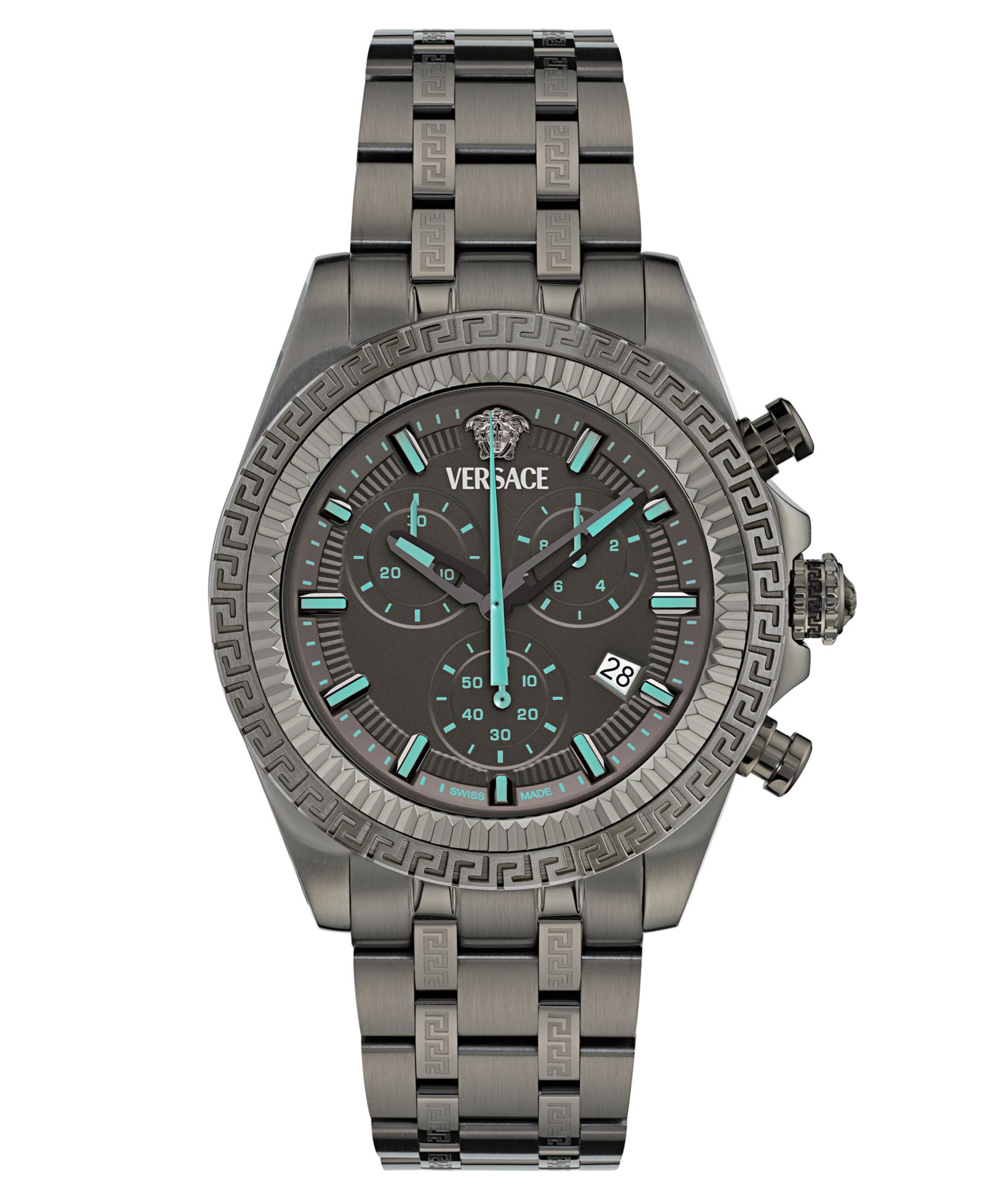 Versace Мужские швейцарские часы Chronograph Fornax Gunmetal Ion Plated Bracelet Watch 43mm