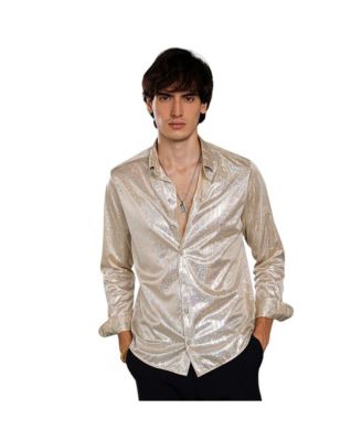 Campus Sutra Men's Metallic Beige Sheen Chevron Shirt