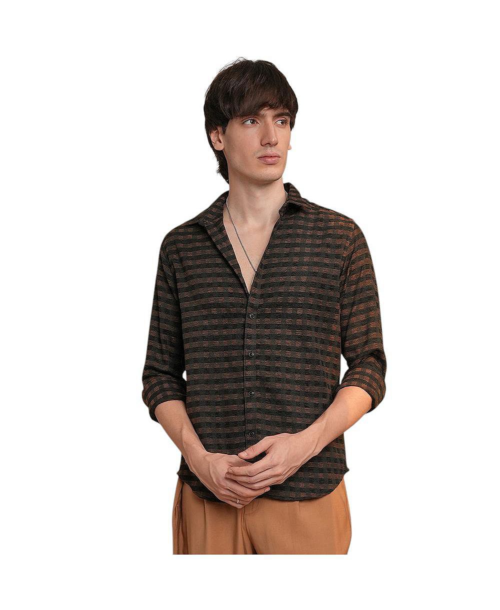 Campus Sutra Men's Chocolate Brown & Charcoal Black Gingham Shirt