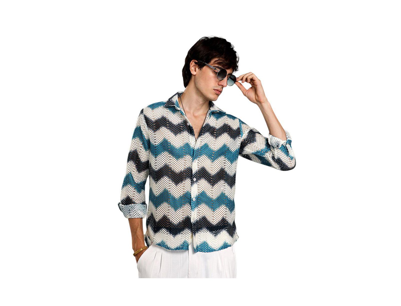 Campus Sutra Men's Chevron-Block Knit Shirt